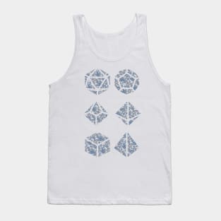 Blue and Parchment White Gradient Rose Vintage Pattern Silhouette Polyhedral Dice - Dungeons and Dragons Design Tank Top